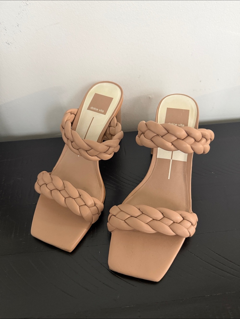 Dolce Vita Blush Tan Braided Strap Slide Heels